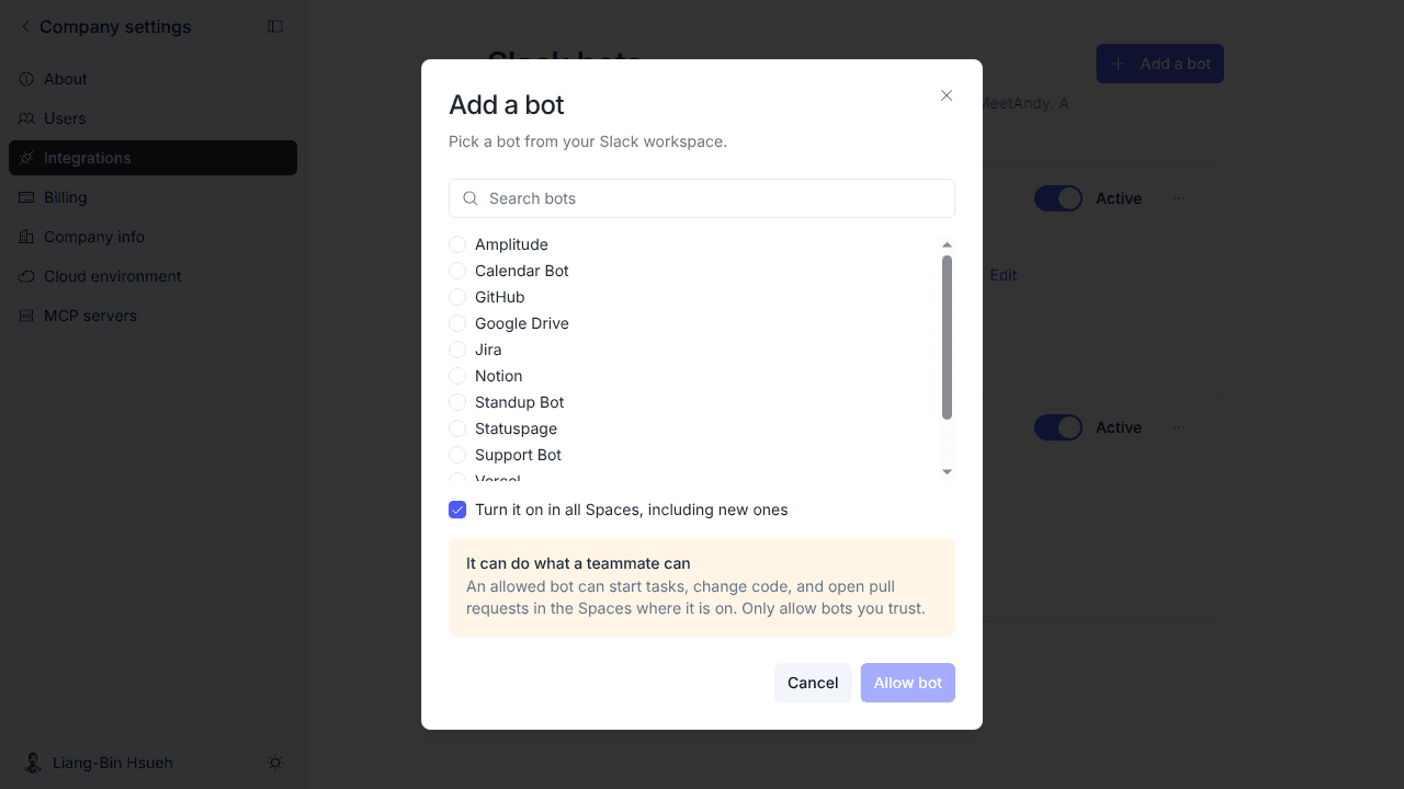 Add a bot dialog
