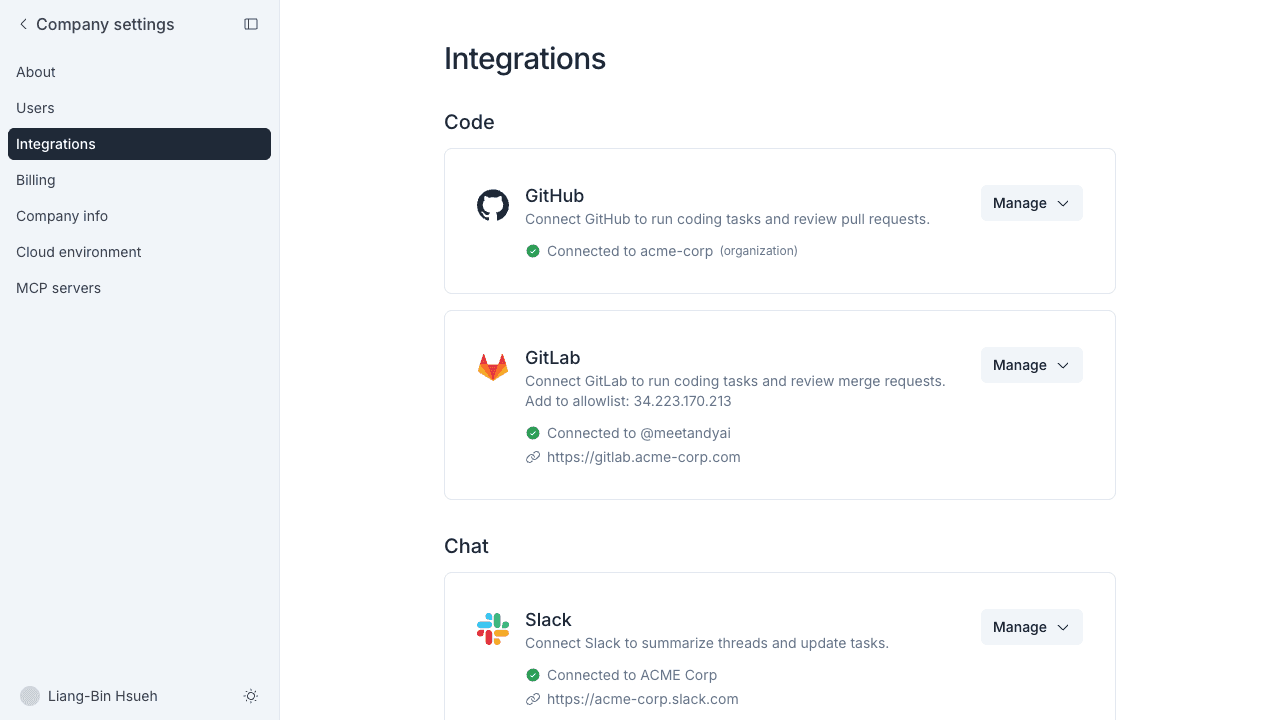 The connected GitLab card showing the IP to add to your allowlist