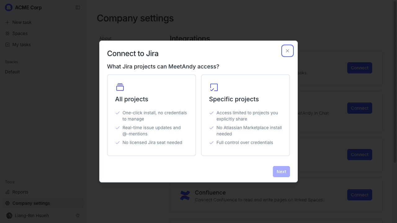 Choosing how much Jira access Andy gets