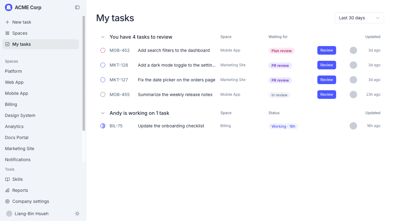 My tasks 頁面