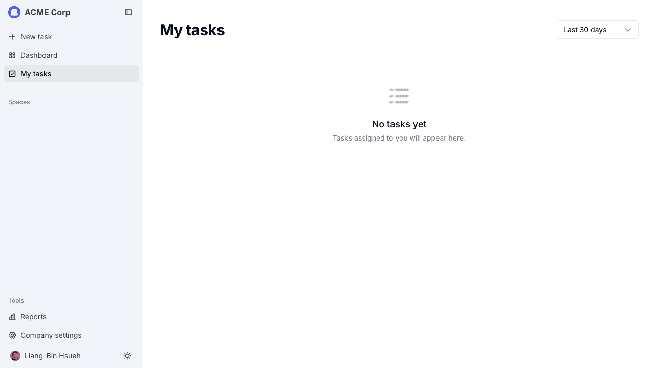 My tasks page