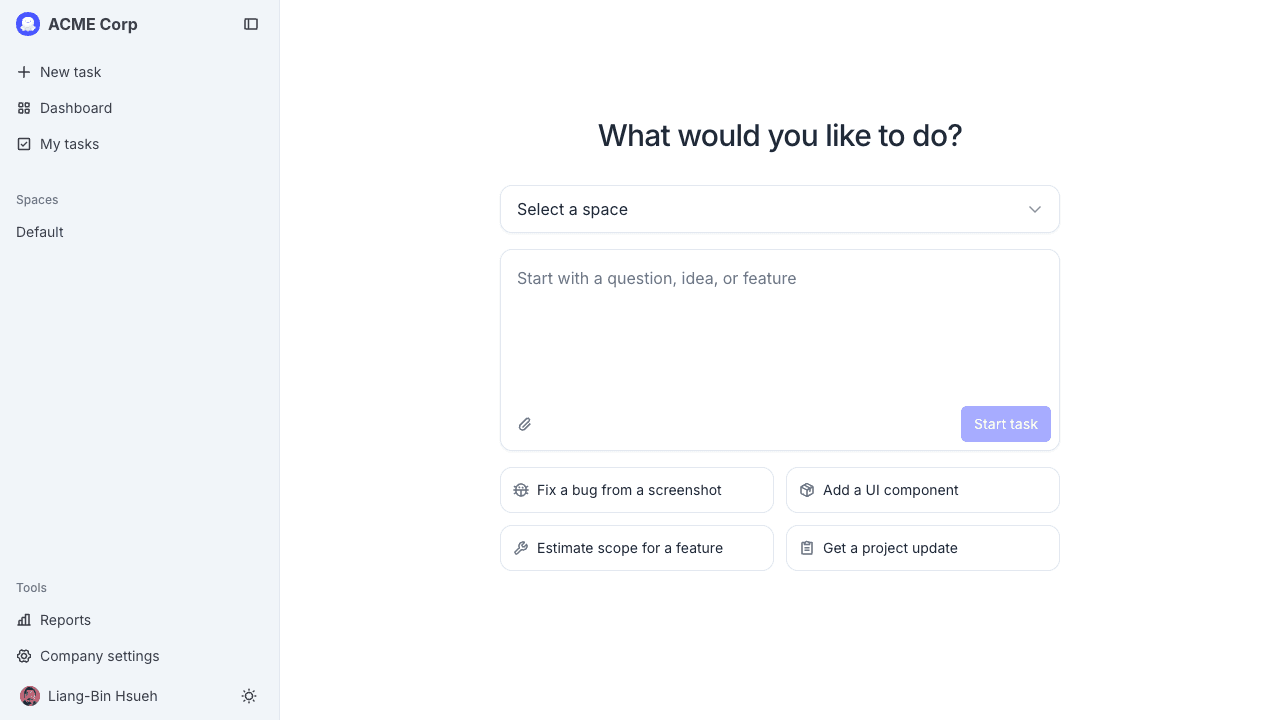 New task page