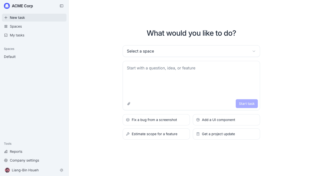 New task page