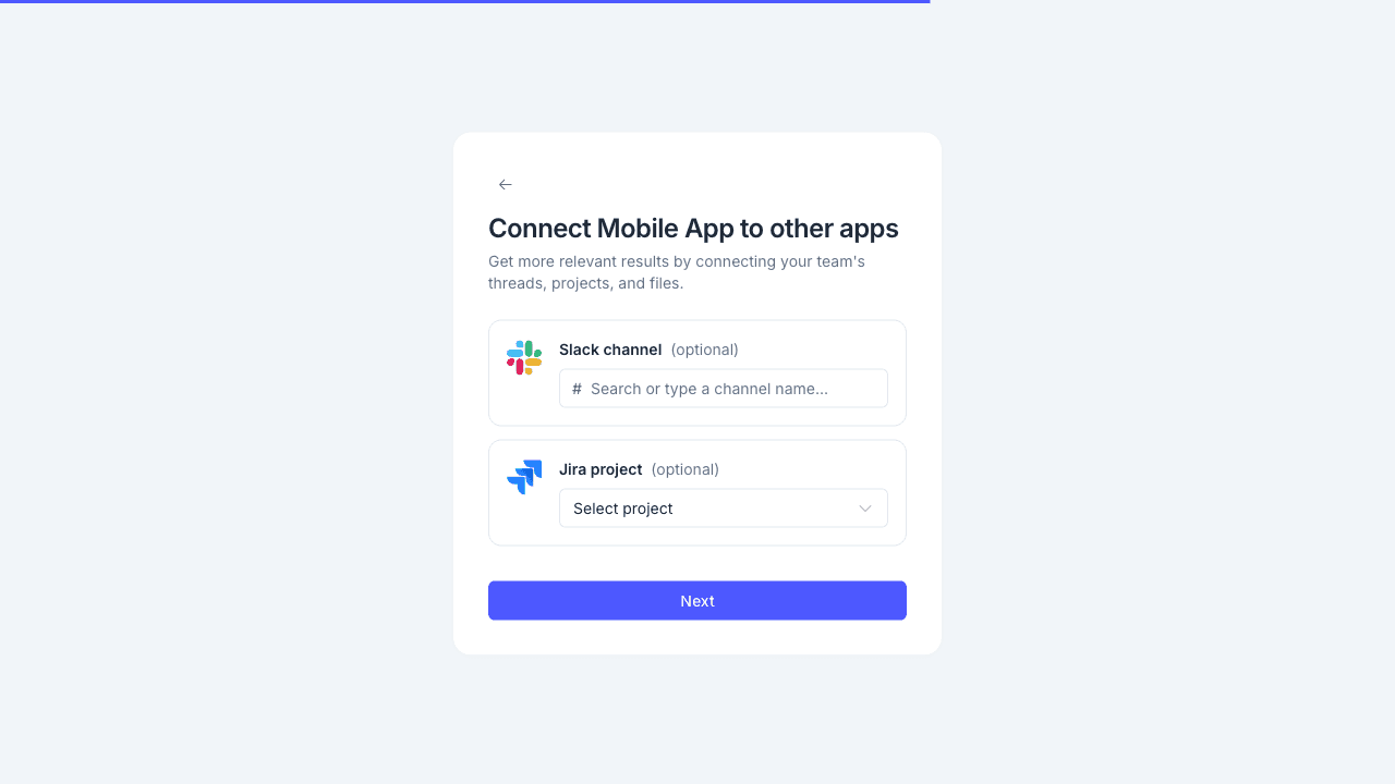 建立工作空間 dialog 步驟 2:Slack 頻道與 Jira 專案欄位