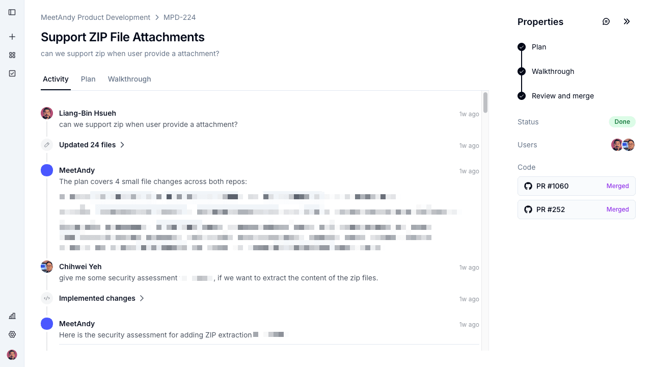 Task details page — Activity tab